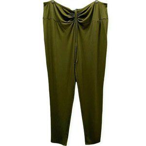 Curvy Sense Womens Size 3X Ribbed Wide Legs Drawstring Elastic Waist Pants Green